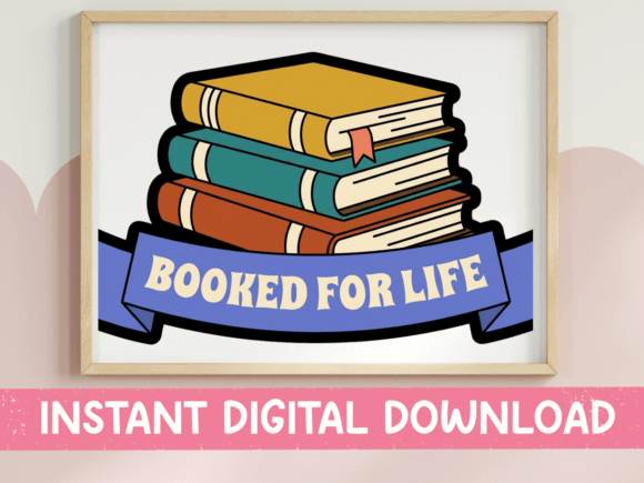 Booked for Life Stack of Books Sticker: A Design Asset for the Devoted