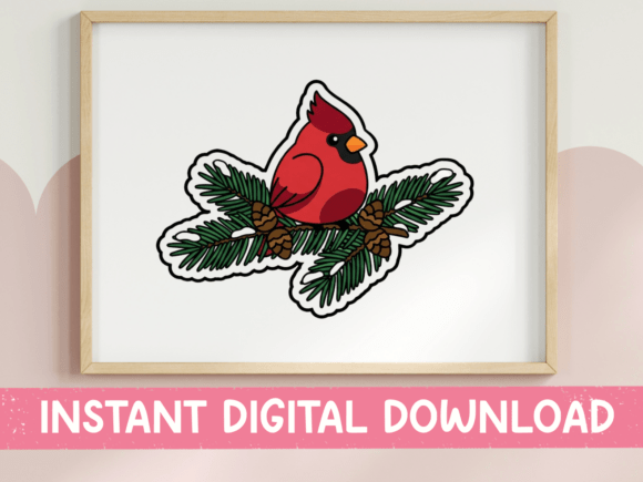Capturing Winter's Beauty: The Red Cardinal on Pine Branch Sticker