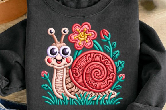 Cute Snail Flower Faux Yarn Embroidery: A Cozy Design Asset