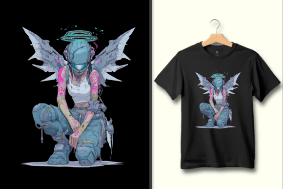 Futuristic Cyberpunk Angel with Tattoos: A Bold Graphic Asset