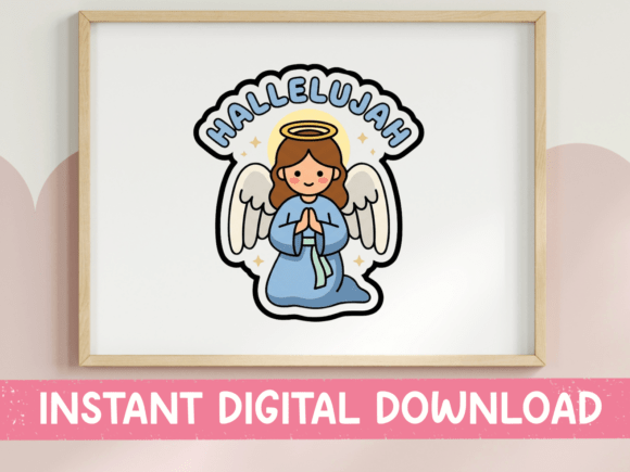 Hallelujah Praying Angel Sticker: A Kawaii Design for Faith-Based Creations