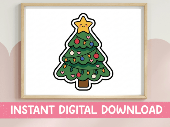 Kawaii Christmas Tree with Star Sticker: A Fluffy Festive Delight