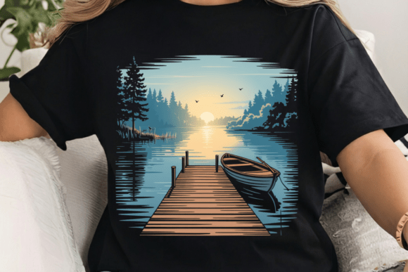 Peaceful Boat Lake Sunset Shirt PNG: A Designer's Serene Asset