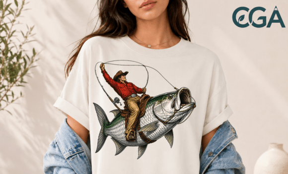 Retro Cowboy Riding Tarpon Fishing PNG: Design Guide