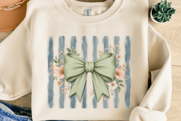 Sage Green Bow Stripe PNG: A Cottagecore Design Asset for Your Brand