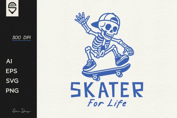 Skater for Life: The Skeleton Skateboard Design Asset